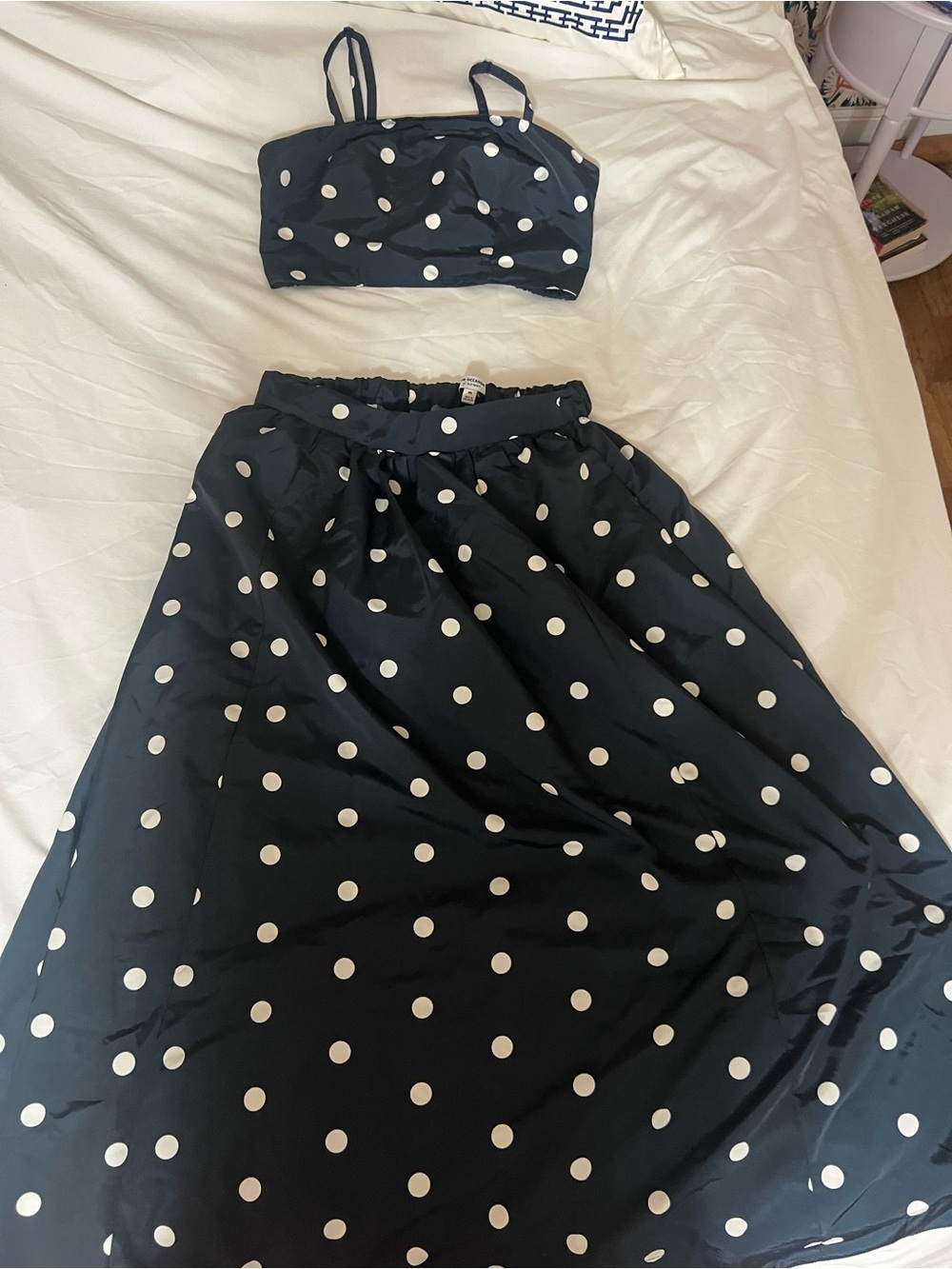 Polka Dot Navy Midi Skirt